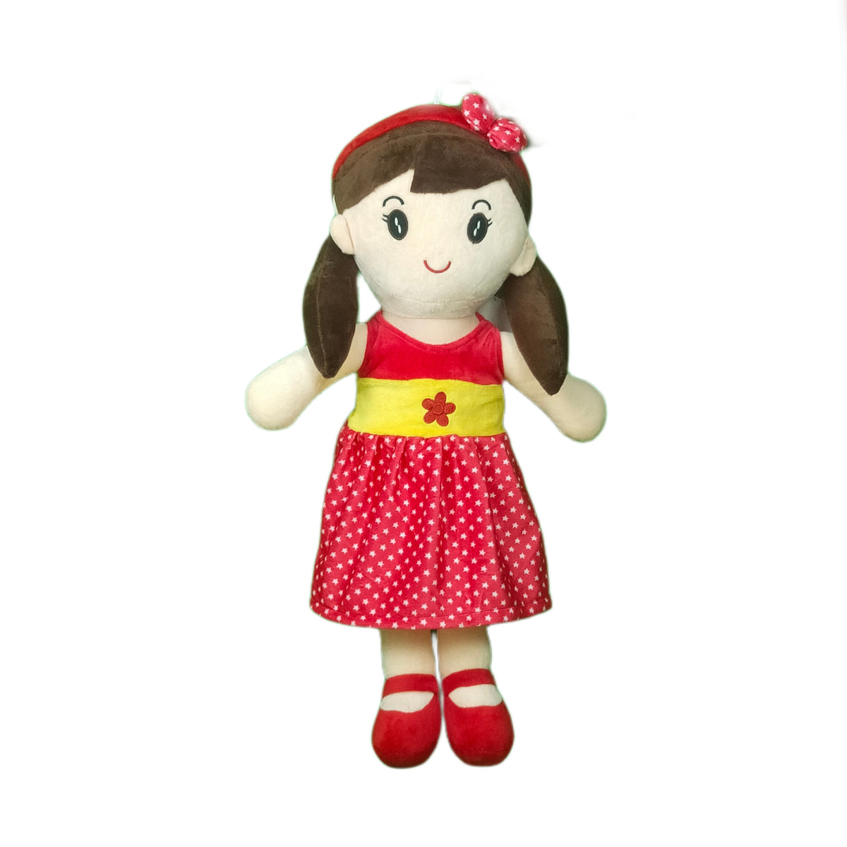 Play Hour Cute Rag Doll Plush Soft Toy Wearing Red Polka Dot Frock for Ages 3 Years and Up, 60cm