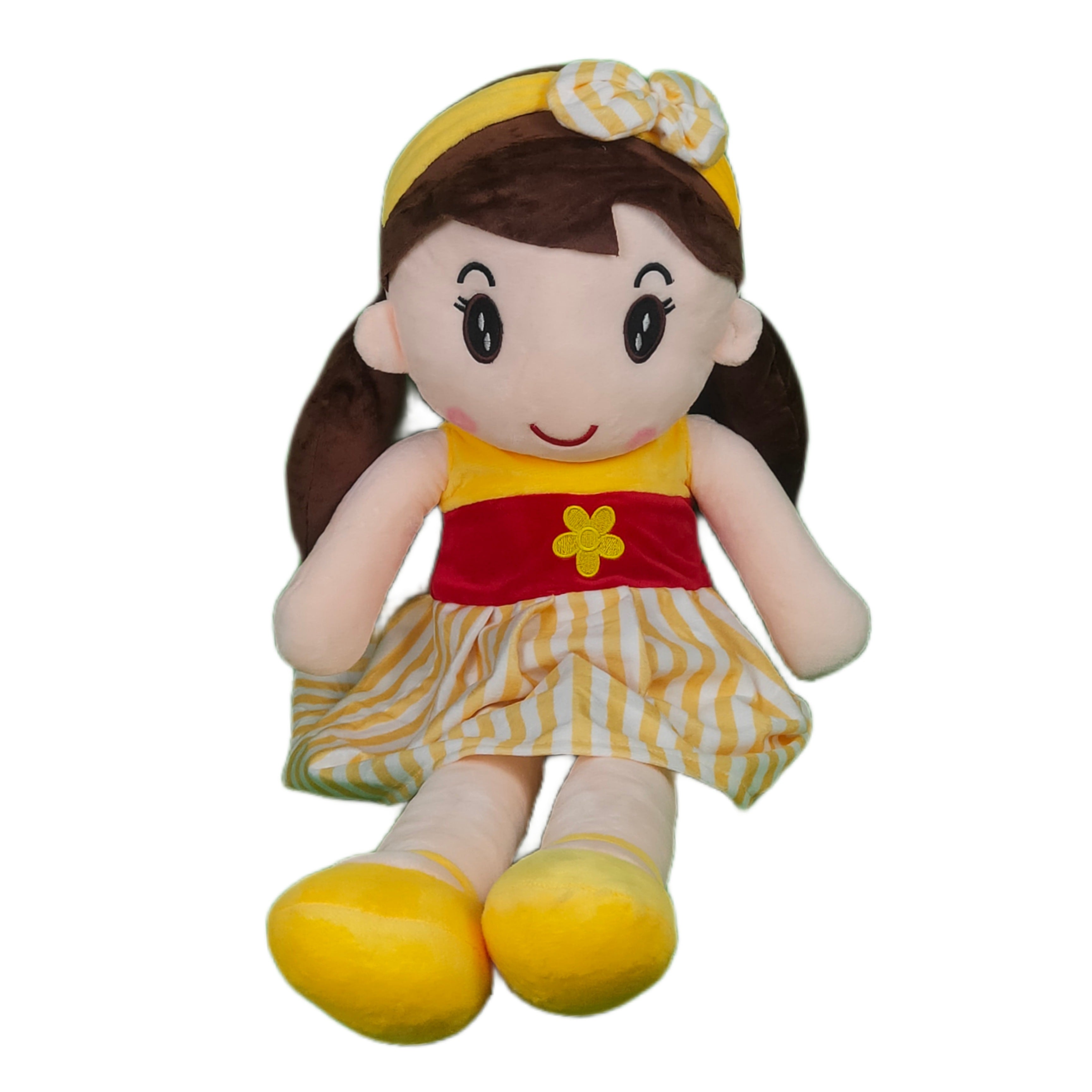 Play Hour Cute Rag Doll Plush Soft Toy Wearing Yellow & White Stripes Frock for Ages 3 Years and Up, 80cm