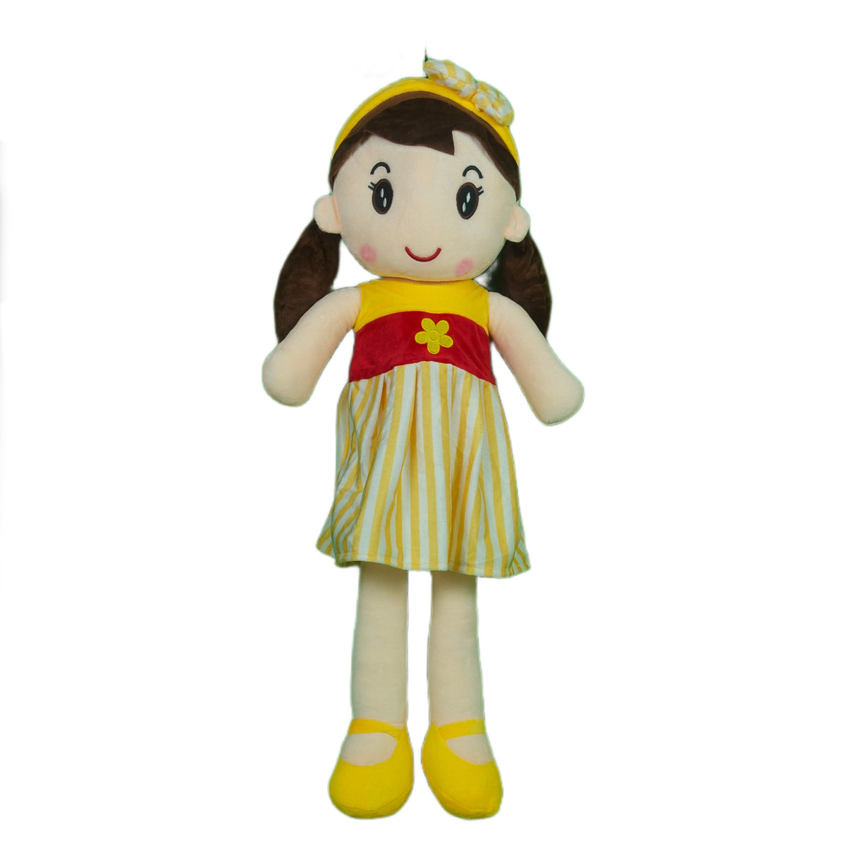 Play Hour Cute Rag Doll Plush Soft Toy Wearing Yellow & White Stripes Frock for Ages 3 Years and Up, 80cm