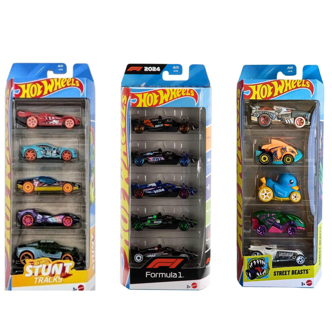 Hot Wheels 15 Car Gift Pack 2025 Combo of 3 Series Including Formula1, Stunt Track & Street Beast Pack For Kids and Collectors