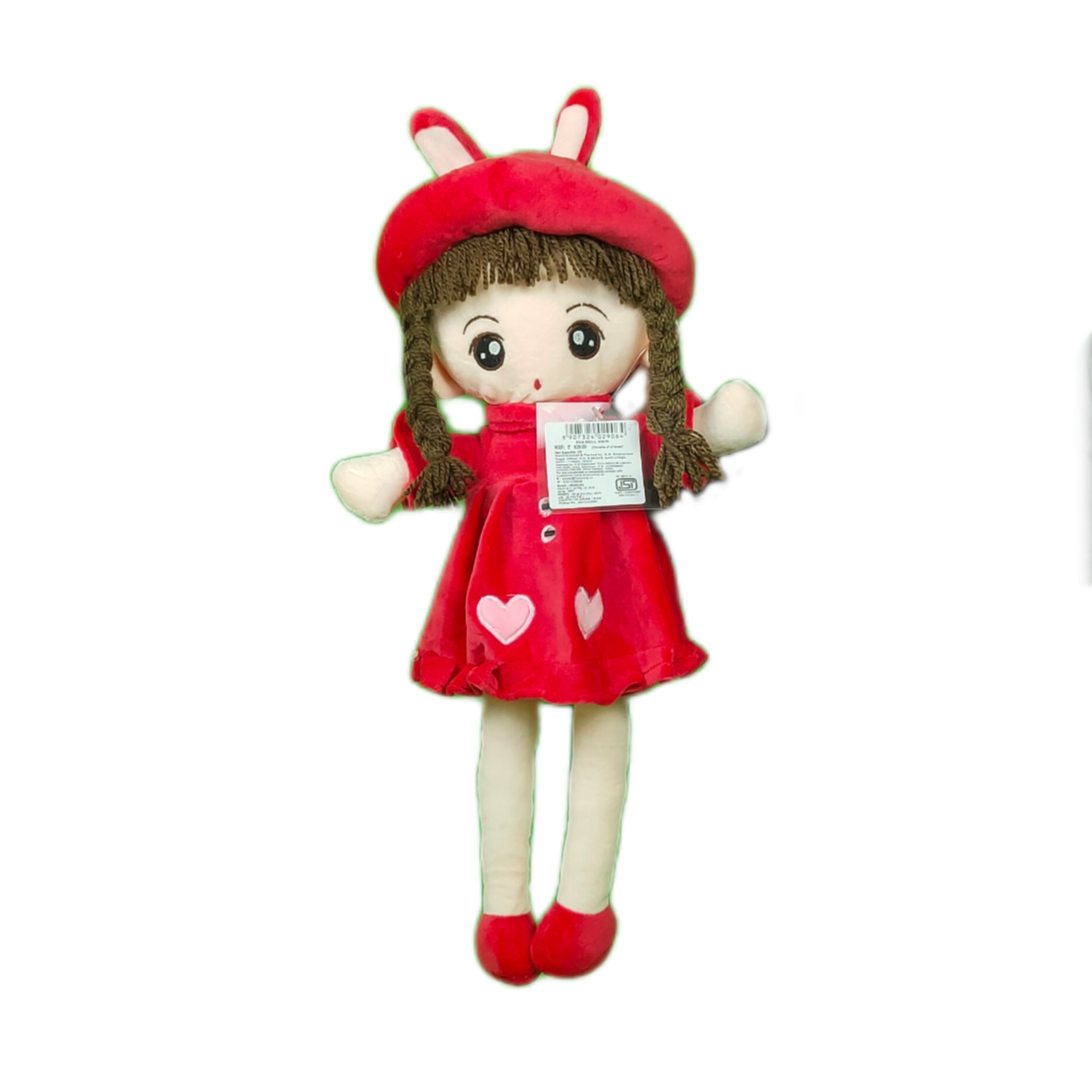 Play Hour Eva Rag Doll Plush Soft Toy Wearing Red Frock for Ages 3 Years and Up, 45cm