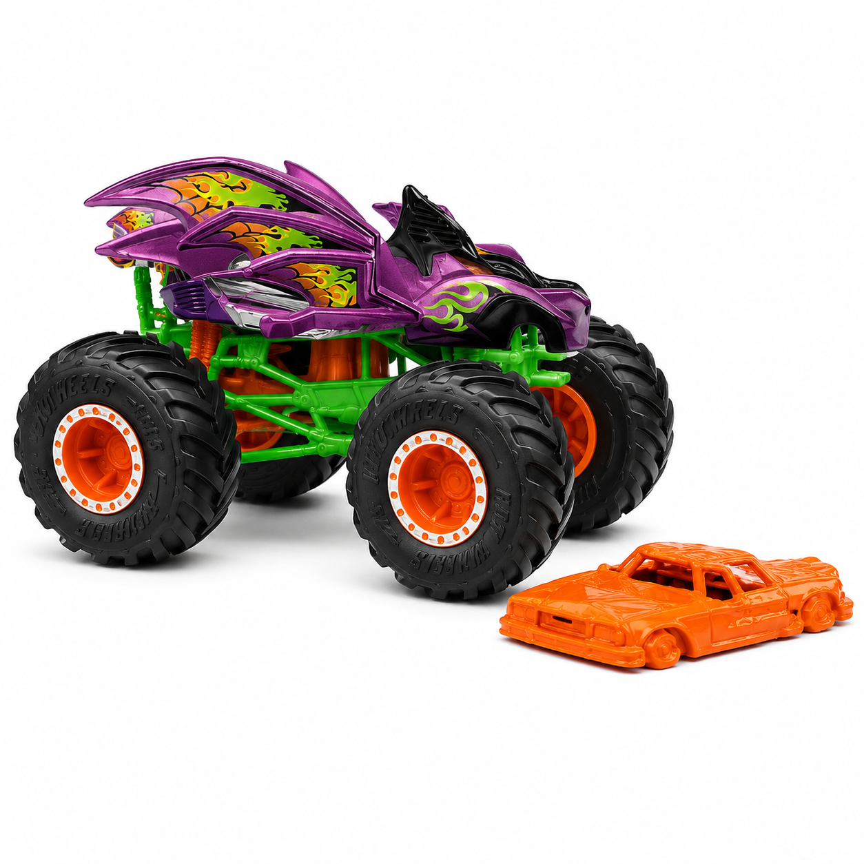 Hot Wheels 1:64 Scale Battitude Monster Trucks 2026 Diecast Truck with Crushable Car for Ages 3+ (JHY44)