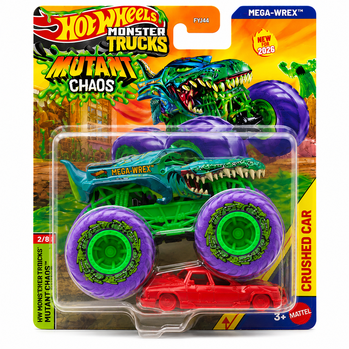 Hot Wheels 1:64 Scale Mega-Wrex Monster Trucks 2026 Diecast Truck with Crushable Car for Ages 3+ (JHY55)