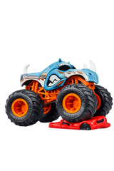 Hot Wheels 1:64 Scale Rhinomite Monster Trucks Diecast Truck with Crushable Car for Ages 3+ (JHY57)