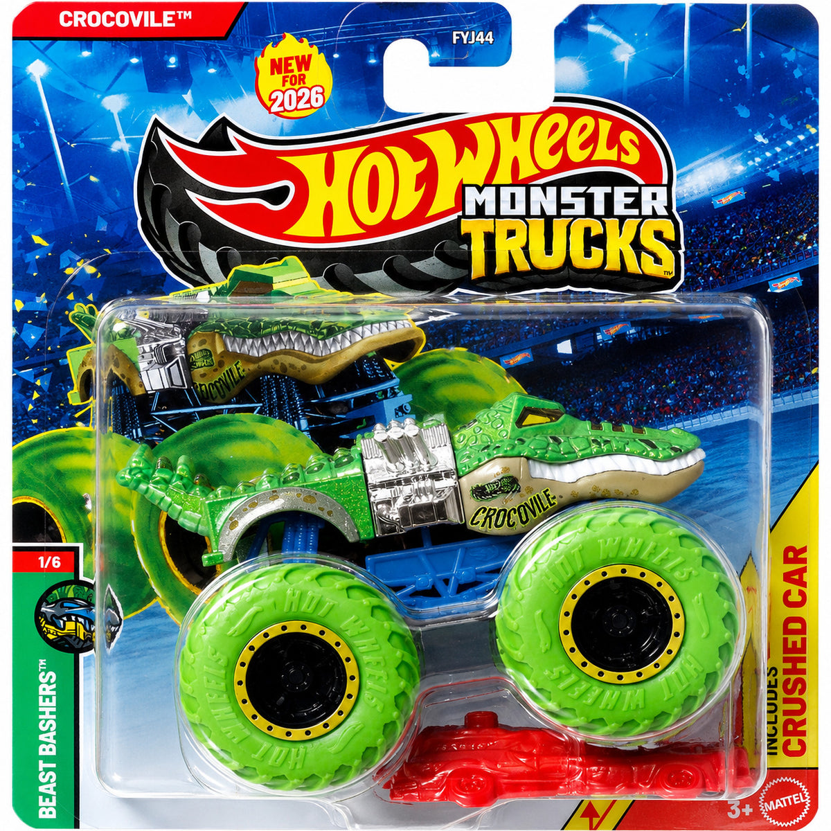 Hot Wheels 1:64 Scale Crocovile Monster Trucks Diecast Truck with Crushable Car for Ages 3+ (JHY25)