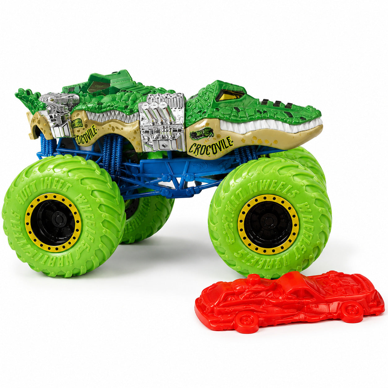 Hot Wheels 1:64 Scale Crocovile Monster Trucks Diecast Truck with Crushable Car for Ages 3+ (JHY25)