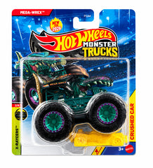Hot Wheels 1:64 Scale Mega-Wrex 2026 Monster Trucks Diecast Truck with Crushable Car for Ages 3+ (JHY33)