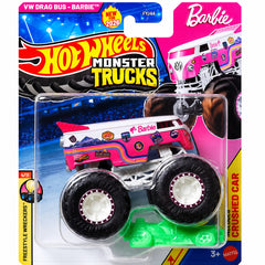Hot Wheels 1:64 Scale Barbie Volkswagen Drag Bus 2026 Monster Trucks Diecast Truck with Crushable Car for Ages 3+ (JHY73)