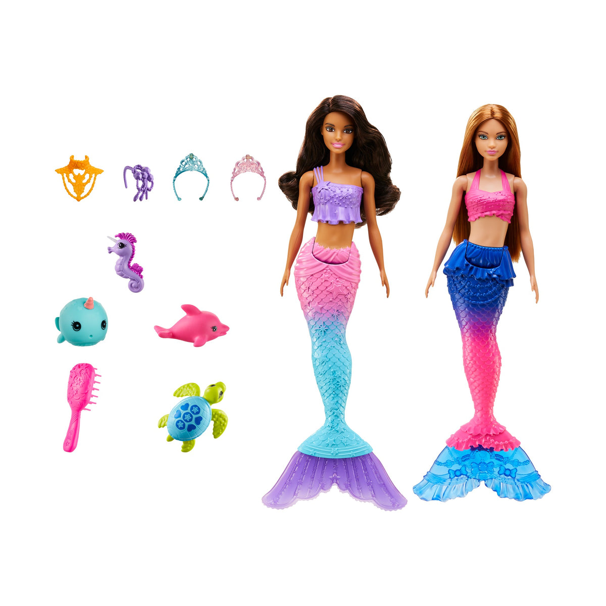 Barbie Brunette Mermaid Set Dolls with Colorful Clothes & Accessories for Kids Ages 3+