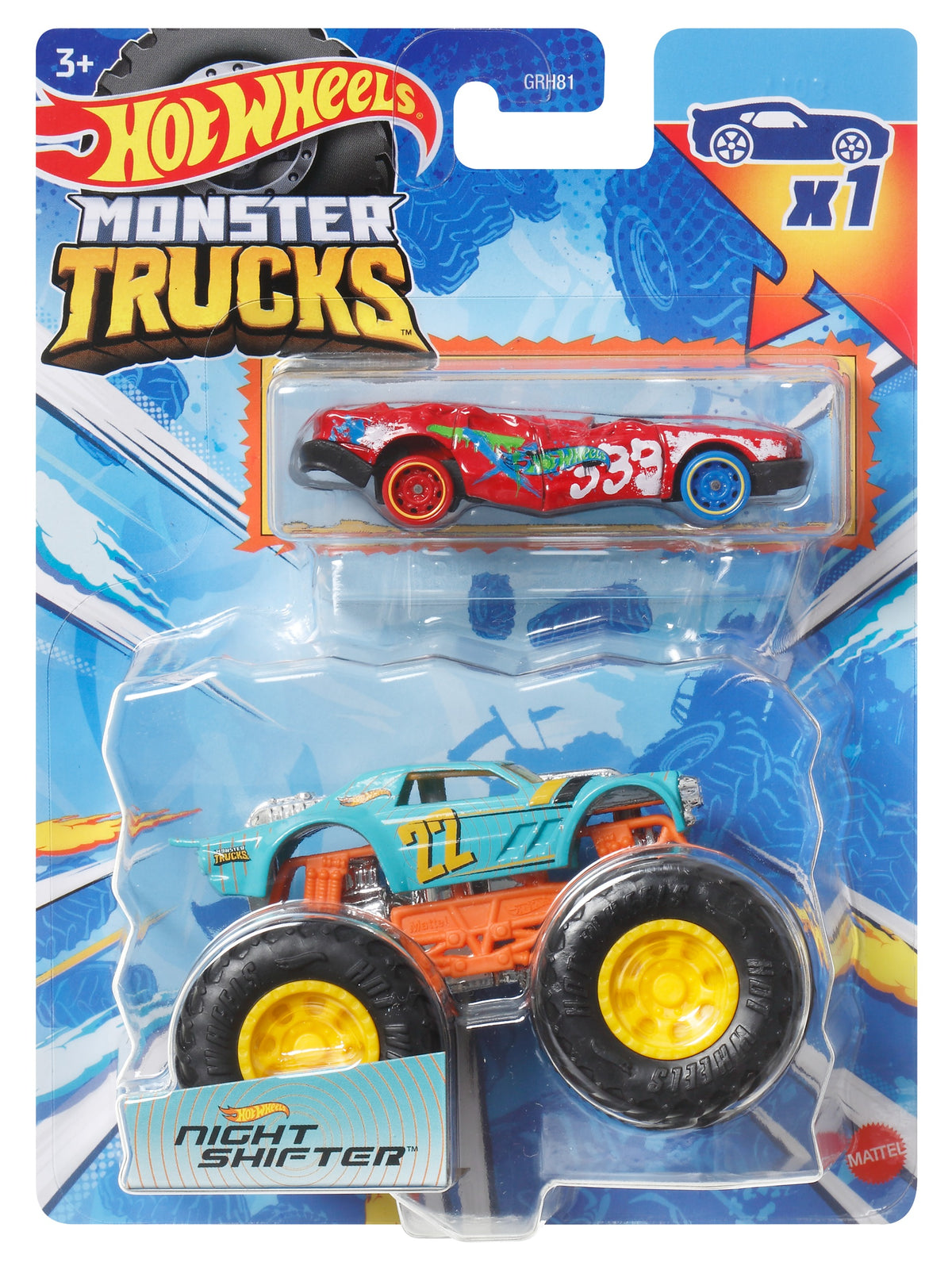 Hot Wheels 1:64 Scale Monster Trucks Night Shifter Vehicle Pack of 2