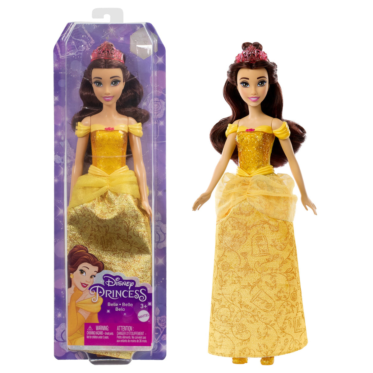 Disney Princess Bella Posable Fashion Doll with Sparkling Clothing and Accessories for Kids Ages 3+