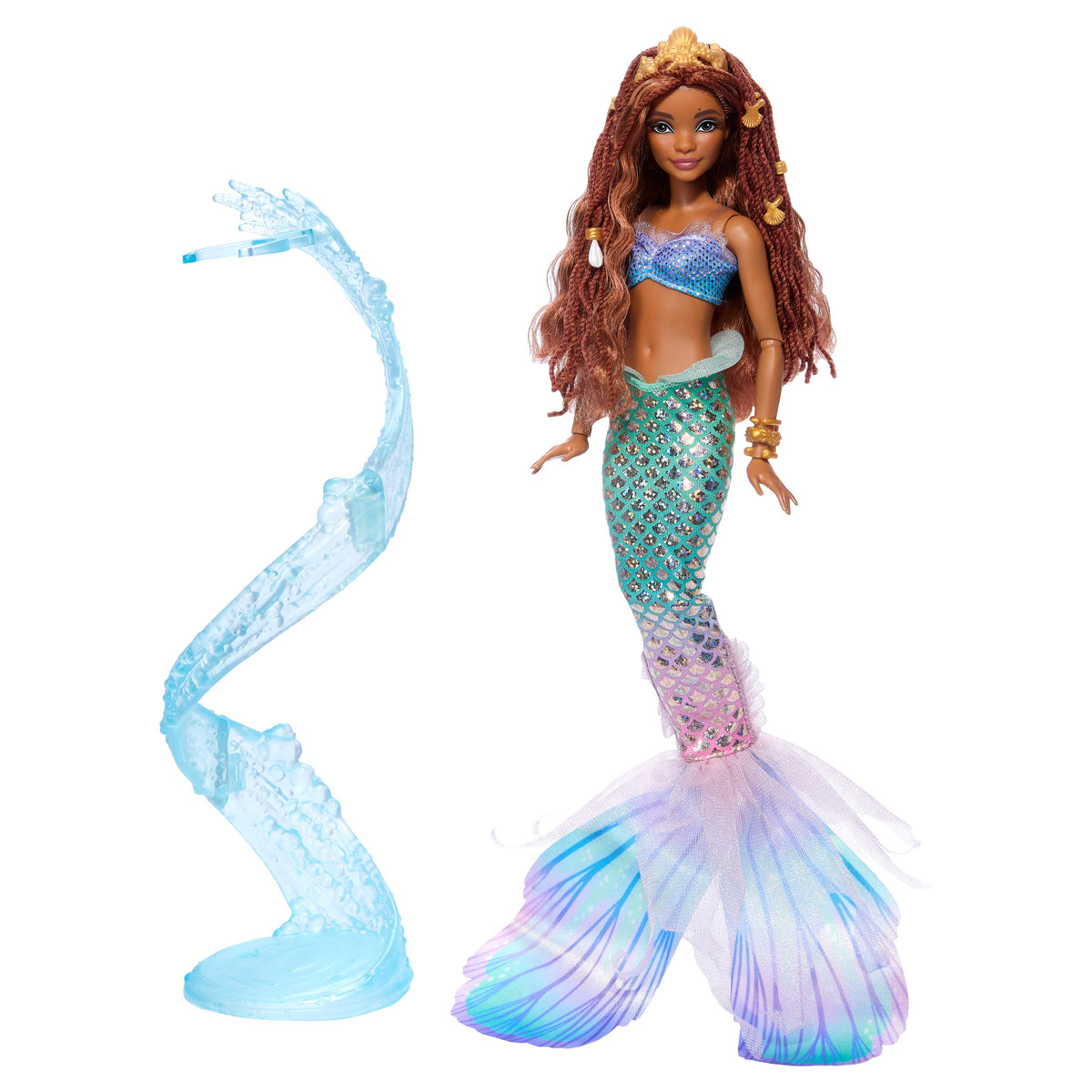 Disney The Little Mermaid Deluxe Mermaid Ariel Doll with Iridescent Tail, Hair Jewelry Beads and Doll Stand for Kids Ages 3+