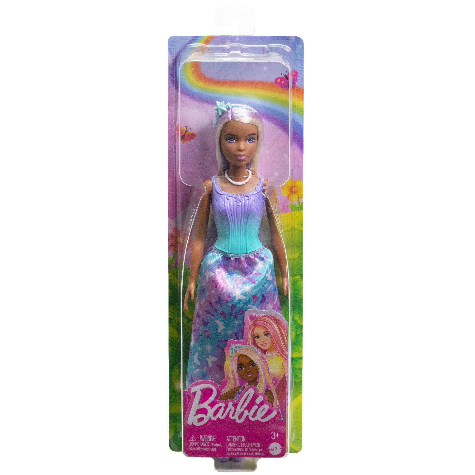 Barbie Royal Doll with Purple-Highlighted Fantasy Hair, Petite Body Type, Colorful Accessories and Butterfly-Print Skirt