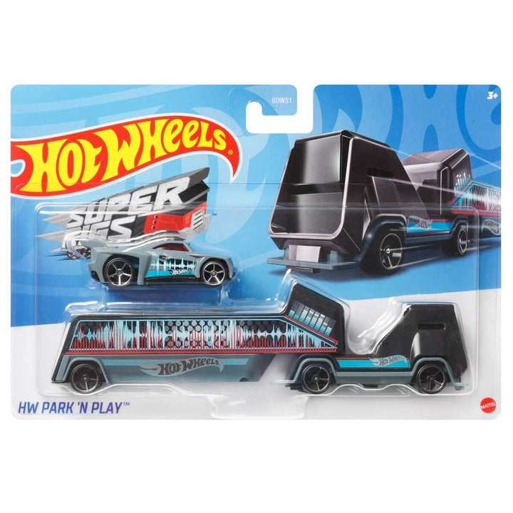 Hot Wheels Super Rigs HW Park N Play With 1 Hot Wheels 1:64 Scale Car for Ages 3 Years Old&Up (GBF14)