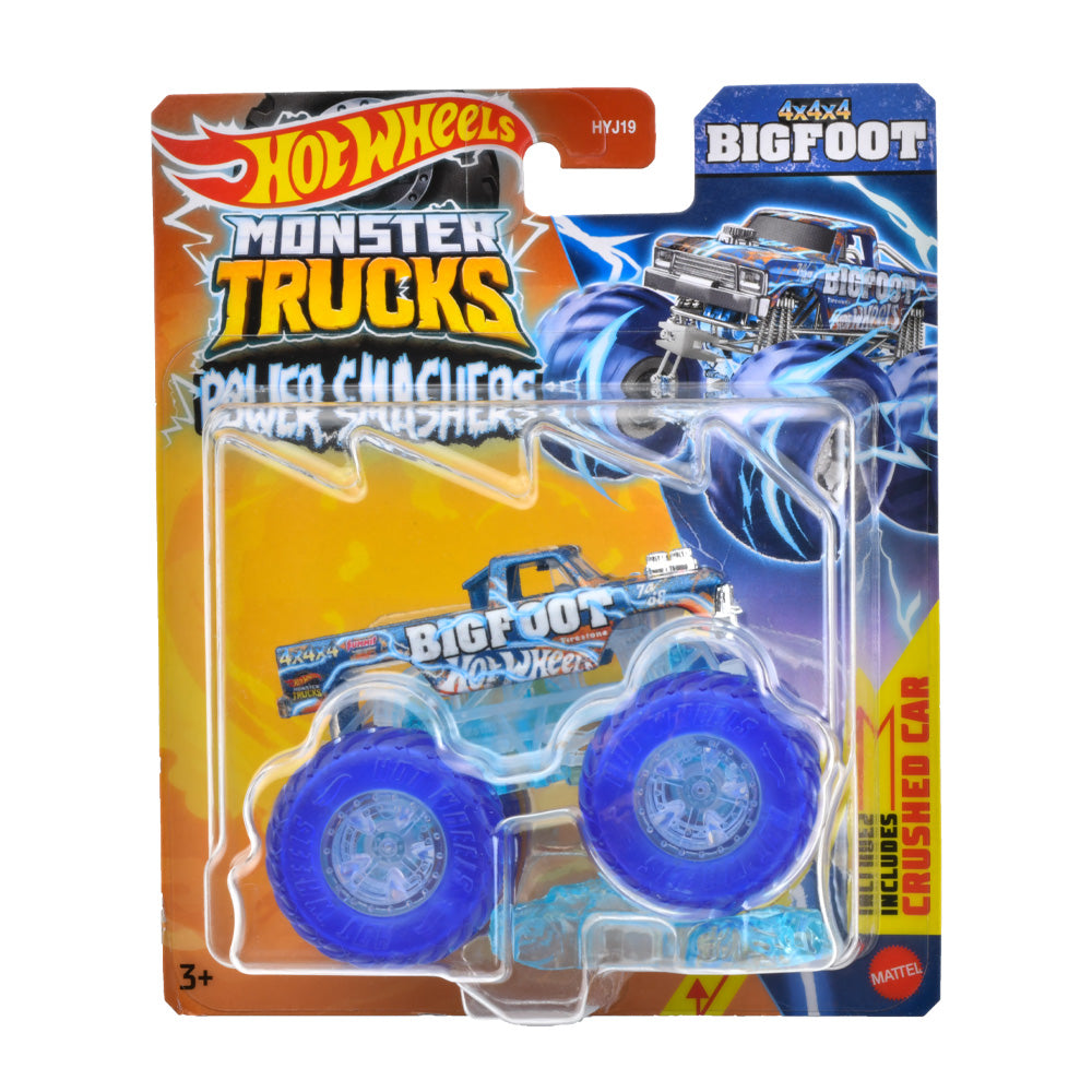 Hot Wheels Monster Trucks Power Smashers 1:64 Scale die cast Bigfoot, Includes Crushed Car for Ages 3 Years & Up