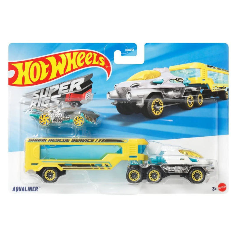 Hot Wheels Super Rigs Aqua Liner With 1 Hot Wheels 1:64 Scale Car for Ages 3 Years Old&Up (JKN73)