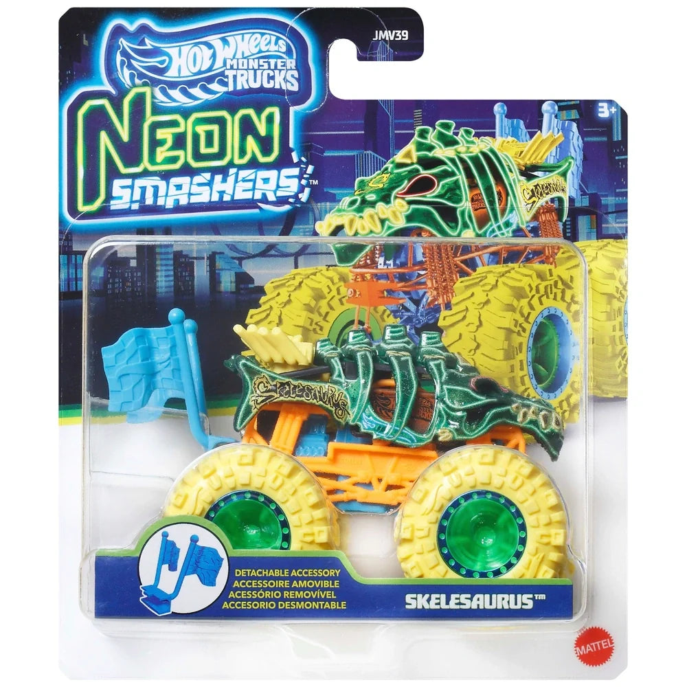 Hot Wheels Neon Smashers Skelesaurus Monster Truck Car for Ages 3 Years and Up