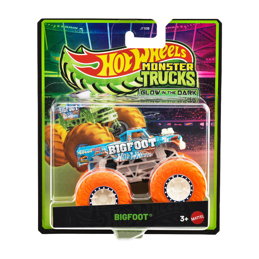 Hot Wheels 1:64 Scale Monster Trucks Glow-in-the-Dark Big Foot Toy Truck for Ages 3+