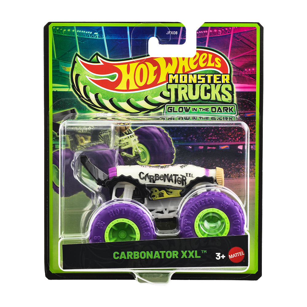 Hot Wheels 1:64 Scale Monster Trucks Glow-in-the-Dark Carbonator XXL Toy Truck for Ages 3+