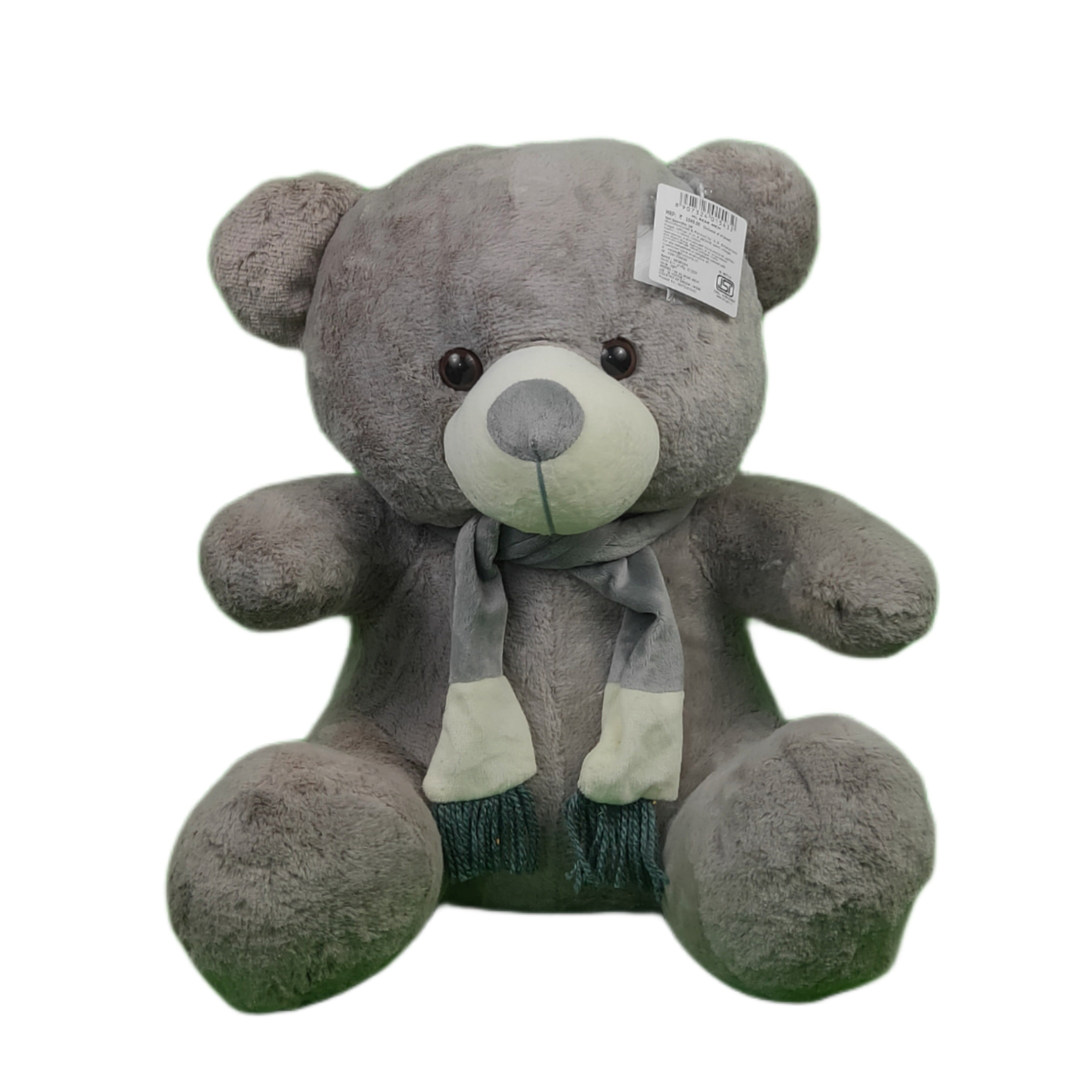 Play Hour Teddy Bear Plush Soft Toy with Muffler for Ages 3 Years and Up - Grey, 40cm