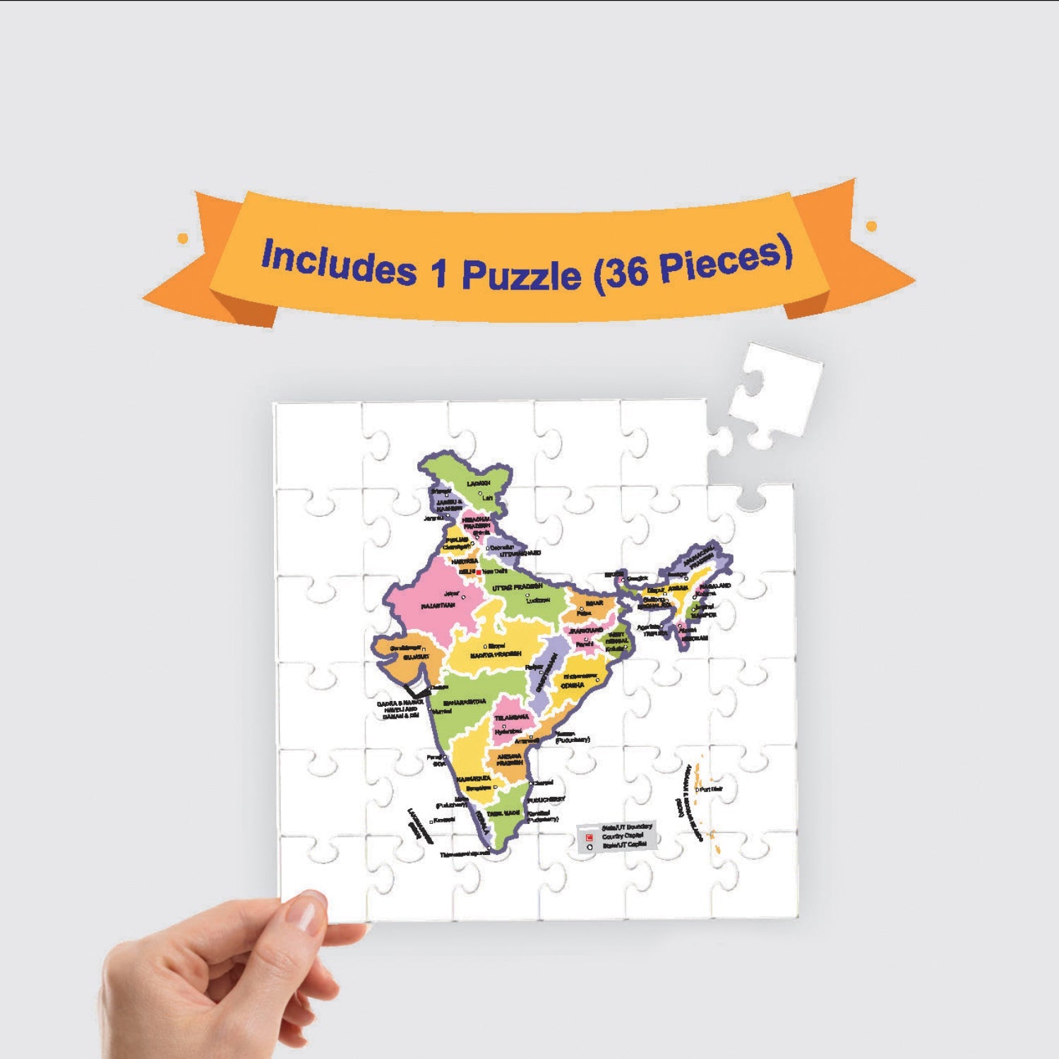 Mittimate Map of India Jigsaw Puzzle – 36-Piece Cardboard Puzzle for Kids (Ages 4-6) | Fun, Learning & Perfect Birthday Gift