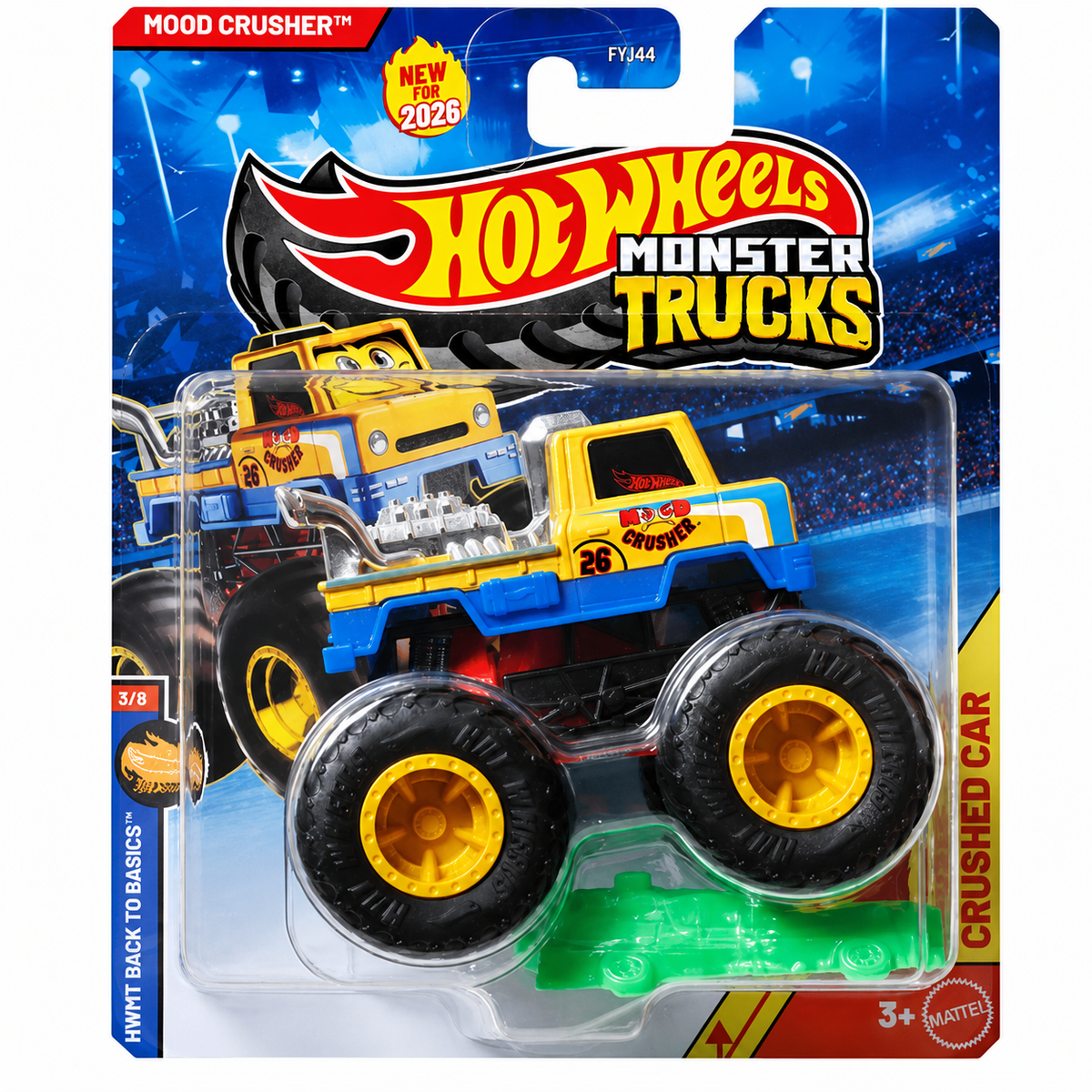 Hot Wheels 1:64 Scale Mood Crusher Monster Trucks Diecast Truck with Crushable Car for Ages 3+ (JHY24)