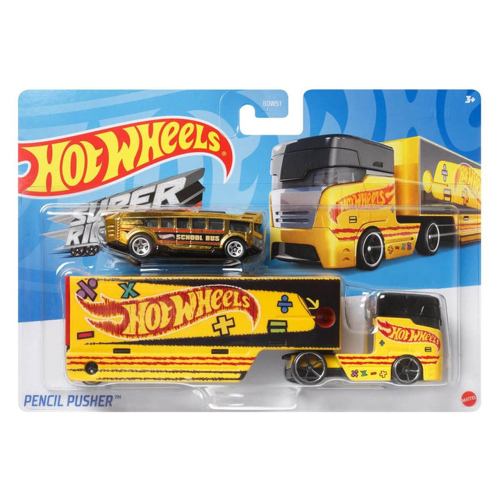 Hot Wheels Super Rigs Pen Pusher With 1 Hot Wheels 1:64 Scale Car for Ages 3 Years Old&Up (DXB40)