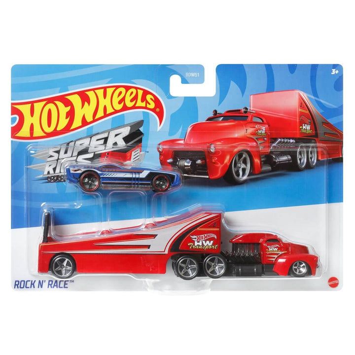 Hot Wheels Super Rigs Rock N Race With 1 Hot Wheels 1:64 Scale Car for Ages 3 Years Old&Up (BDW59)