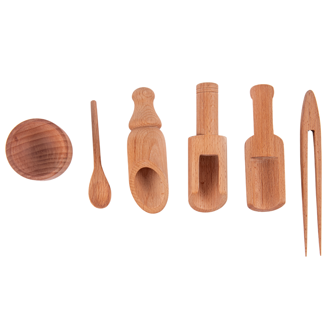 Nesta Toys Wooden Sensory Tool Toy Set of 6 with Montessori Tray - Montessori Toys for Kids Ages 2+