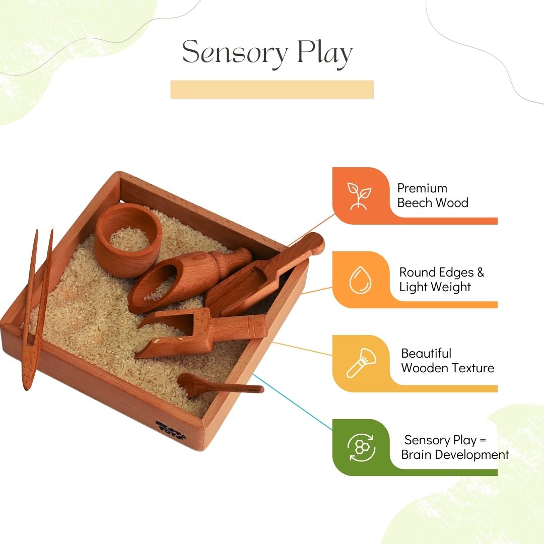 Nesta Toys Wooden Sensory Tool Toy Set of 6 with Montessori Tray - Montessori Toys for Kids Ages 2+