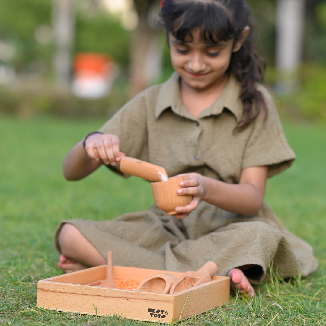 Nesta Toys Wooden Sensory Tool Toy Set of 6 with Montessori Tray - Montessori Toys for Kids Ages 2+