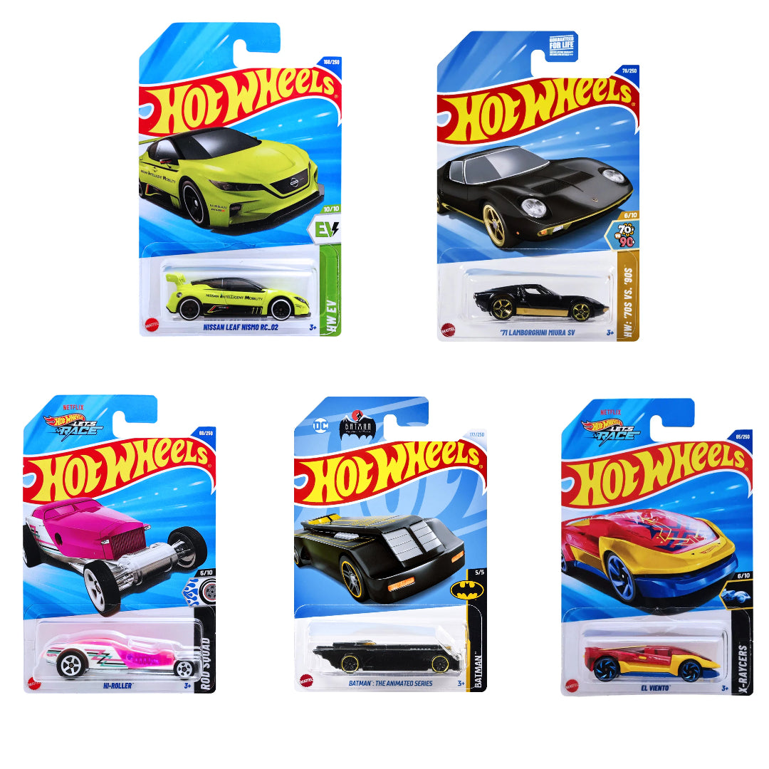 Hot Wheels Basic Car J Case 2025 Wave Two Pack of 5 Mainlines for Collectors