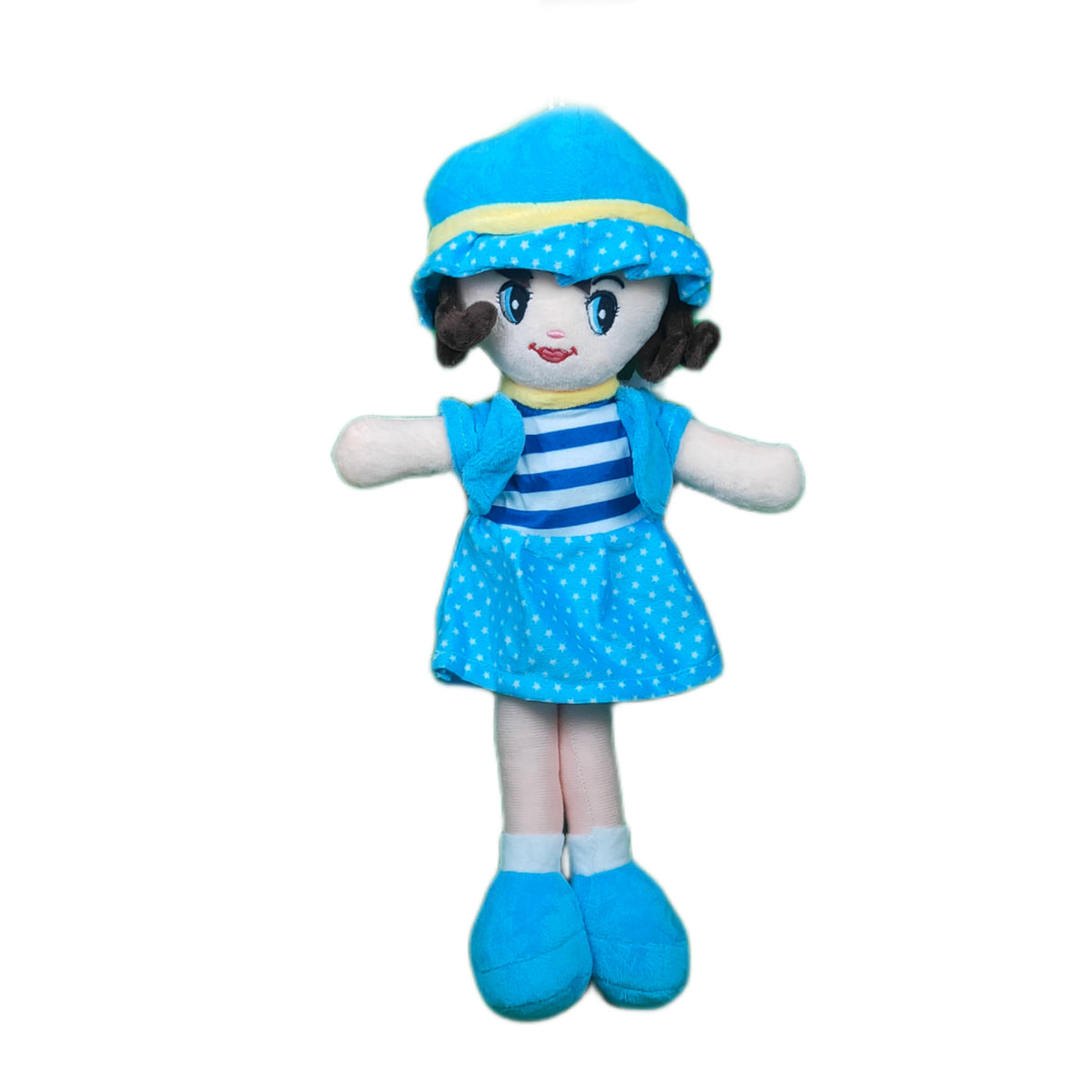 Play Hour Winky Rag Doll Plush Soft Toy Wearing Blue Dress for Ages 3 Years and Up, 40cm