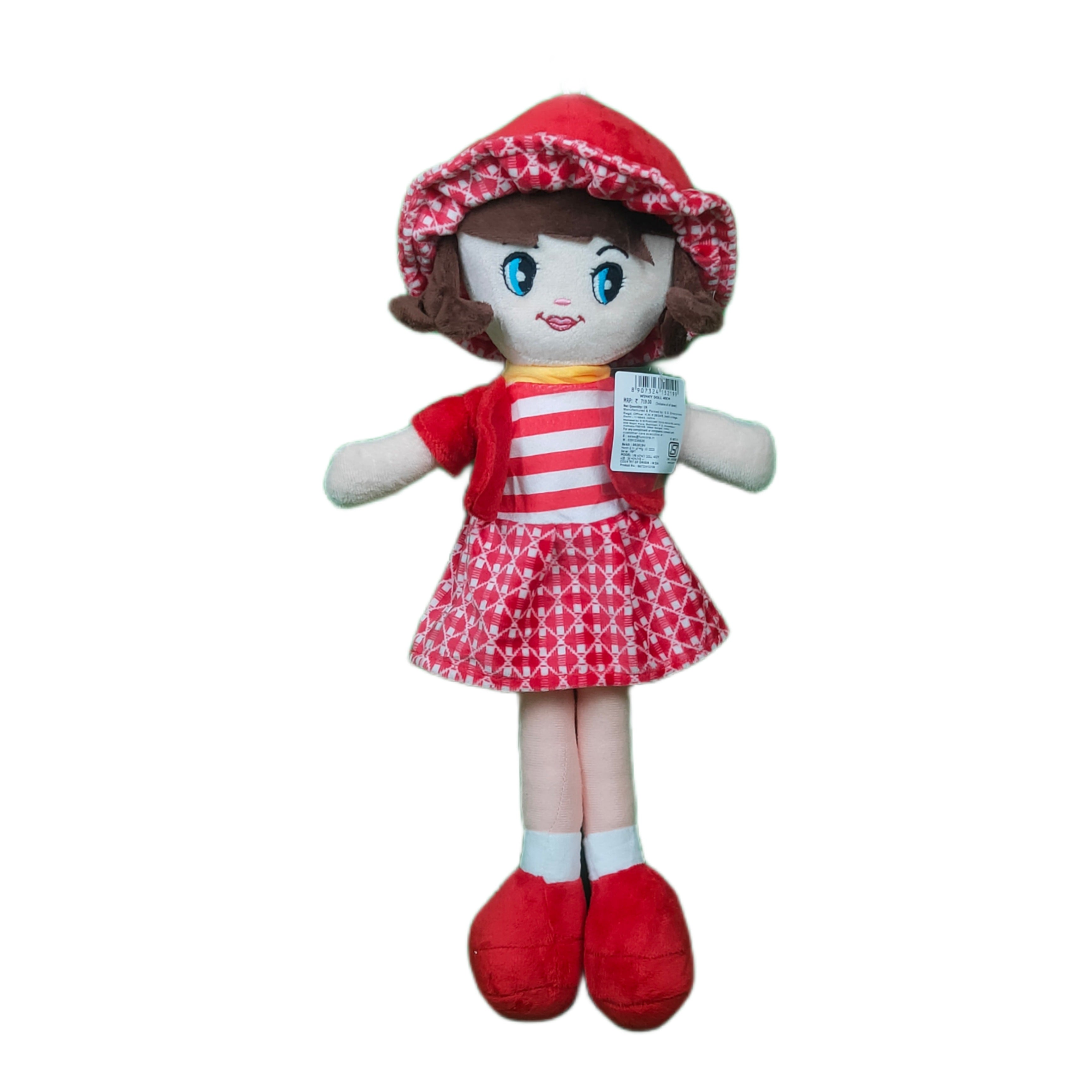 Play Hour Winky Rag Doll Plush Soft Toy Wearing Pink Dress for Ages 3 Years and Up, 40cm