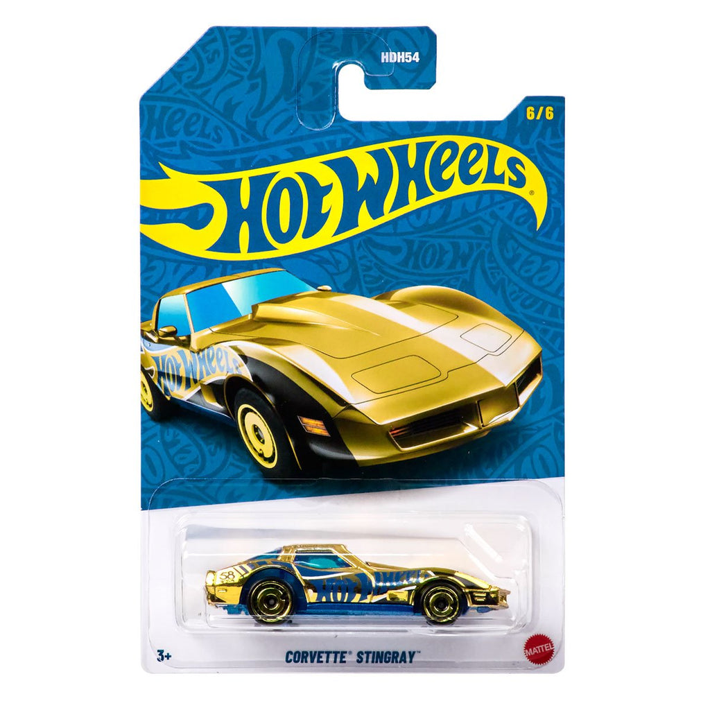 Hot Wheels 58th Anniversary Pearl & Chrome 2026 Blue-Gold Corvette Sting Ray Diecast Car