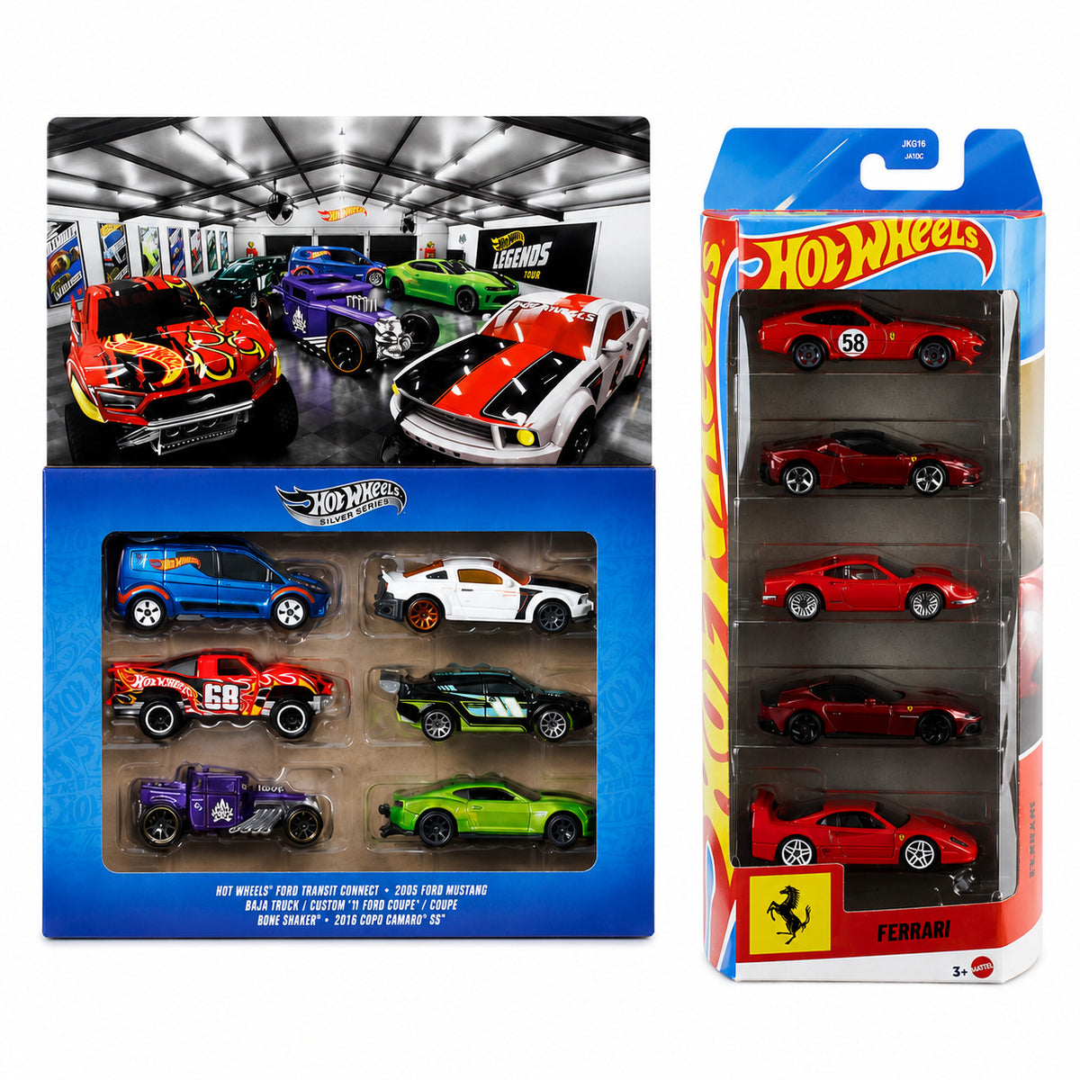 Hot Wheels Ultimate Collector's Combo – Silver Series Legends Tour 6-Car Set + Ferrari 5-Car Gift Pack for Ages 5 Years & More