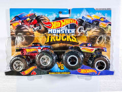 Hot Wheels Monster Trucks 1:64 Scale Demo Doubles 2 Pack Collection, HotWheels 4 vs HotWheels Racing 1
