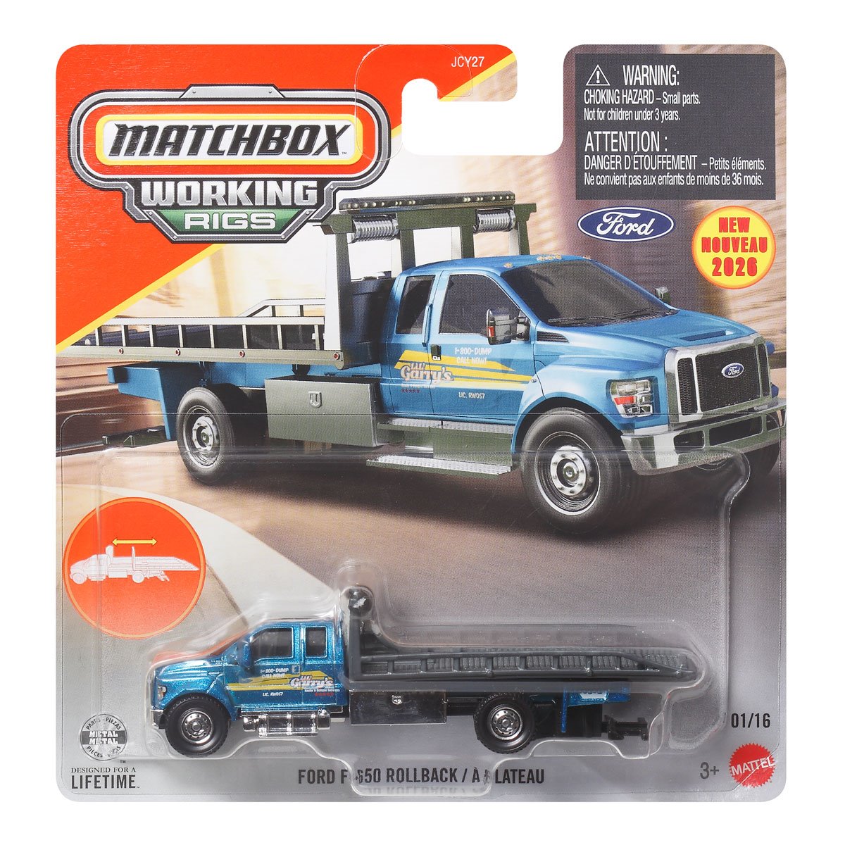Matchbox Real Working Rigs 2026 Edition Ford F-650 Rollback Vehichle for Kids Ages 4 Years & Up