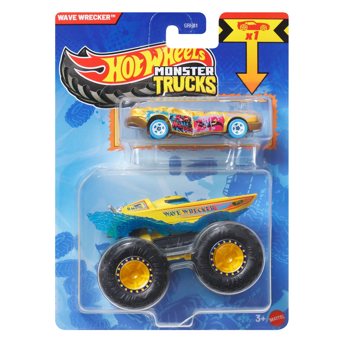 Hot Wheels Wave Wrecker Monster Truck Diecast Truck with 1:64 Scale Car for Ages 3+