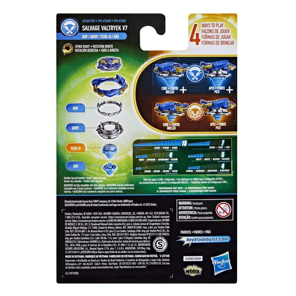 Beyblade Burst QuadDrive Salvage Valtryek V7 with Launcher Spinning Top for Kids Ages 8 and Up