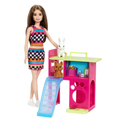 Barbie Doll and Pet Playhouse with 2 Pets Playset for Kids Ages 3+