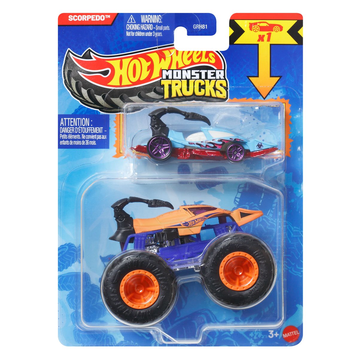 Hot Wheels Scorpedo Monster Truck Diecast Truck with 1:64 Scale Car for Ages 3+