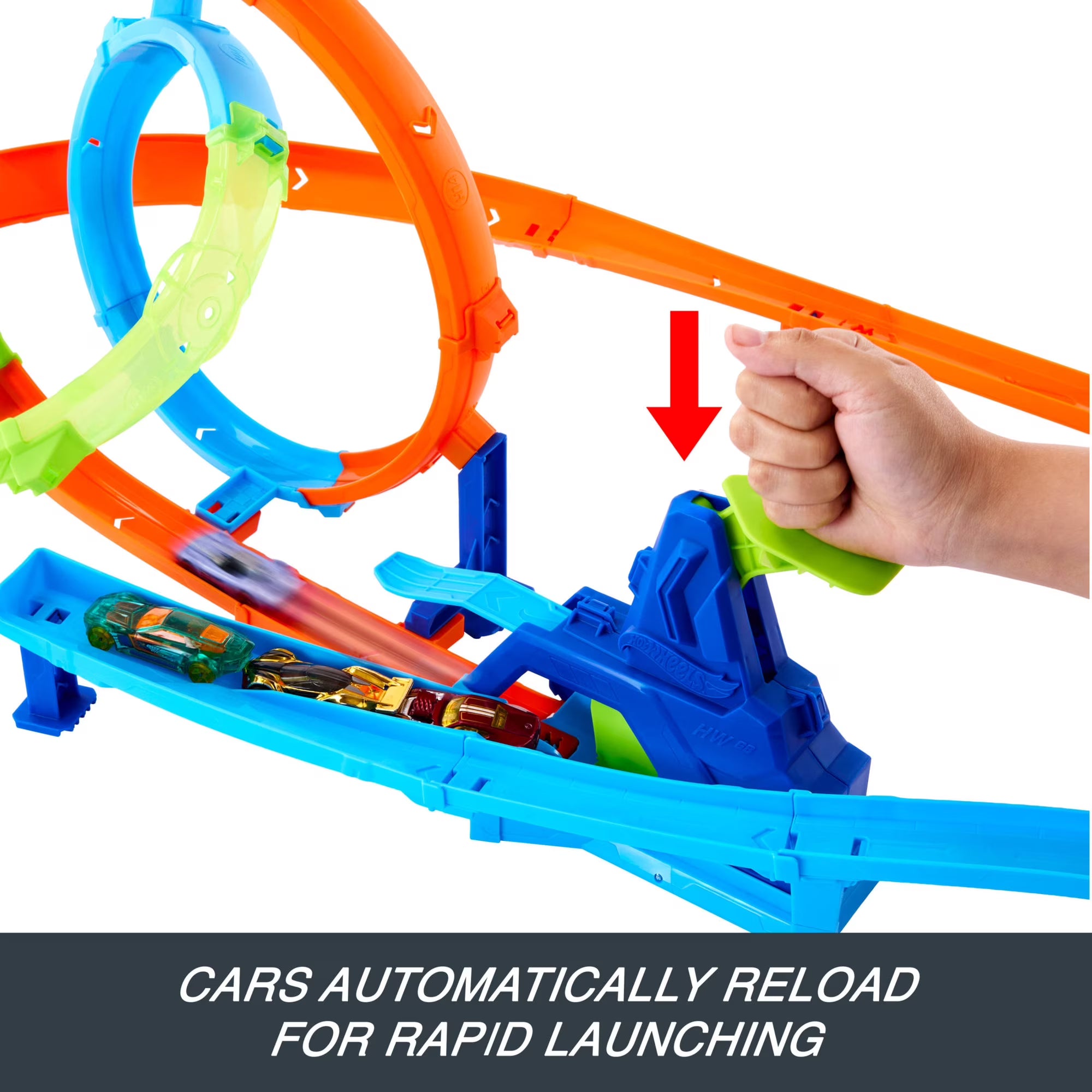 Hot Wheels Stunt Tracks Rapid Launch Cyclone Track Set & 1:64 Scale Die-Cast Toy Car for Kids Ages 4 Years & Up