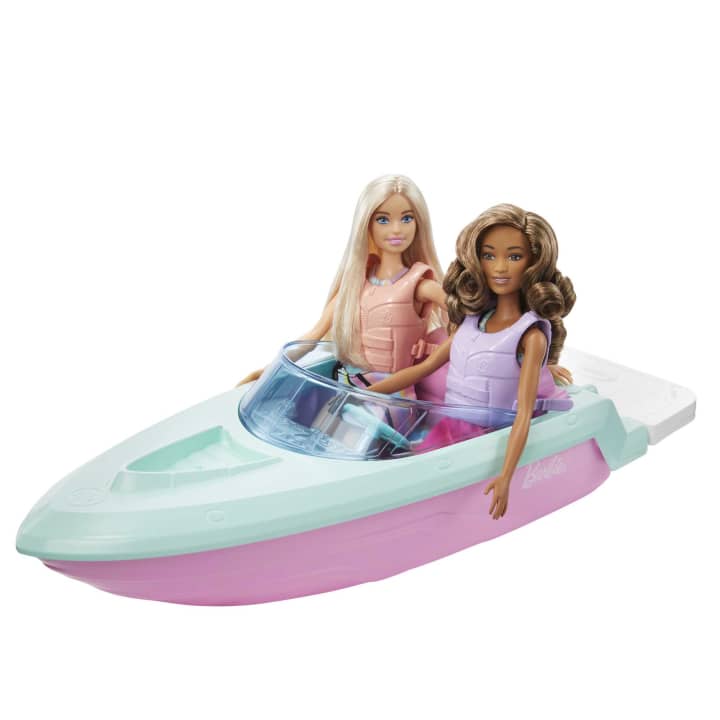 Barbie Off Road Vehicles & Floating Boat 2 Pack Giftset with 2 Dolls & Accessories for Kids Ages 3 Years & Up