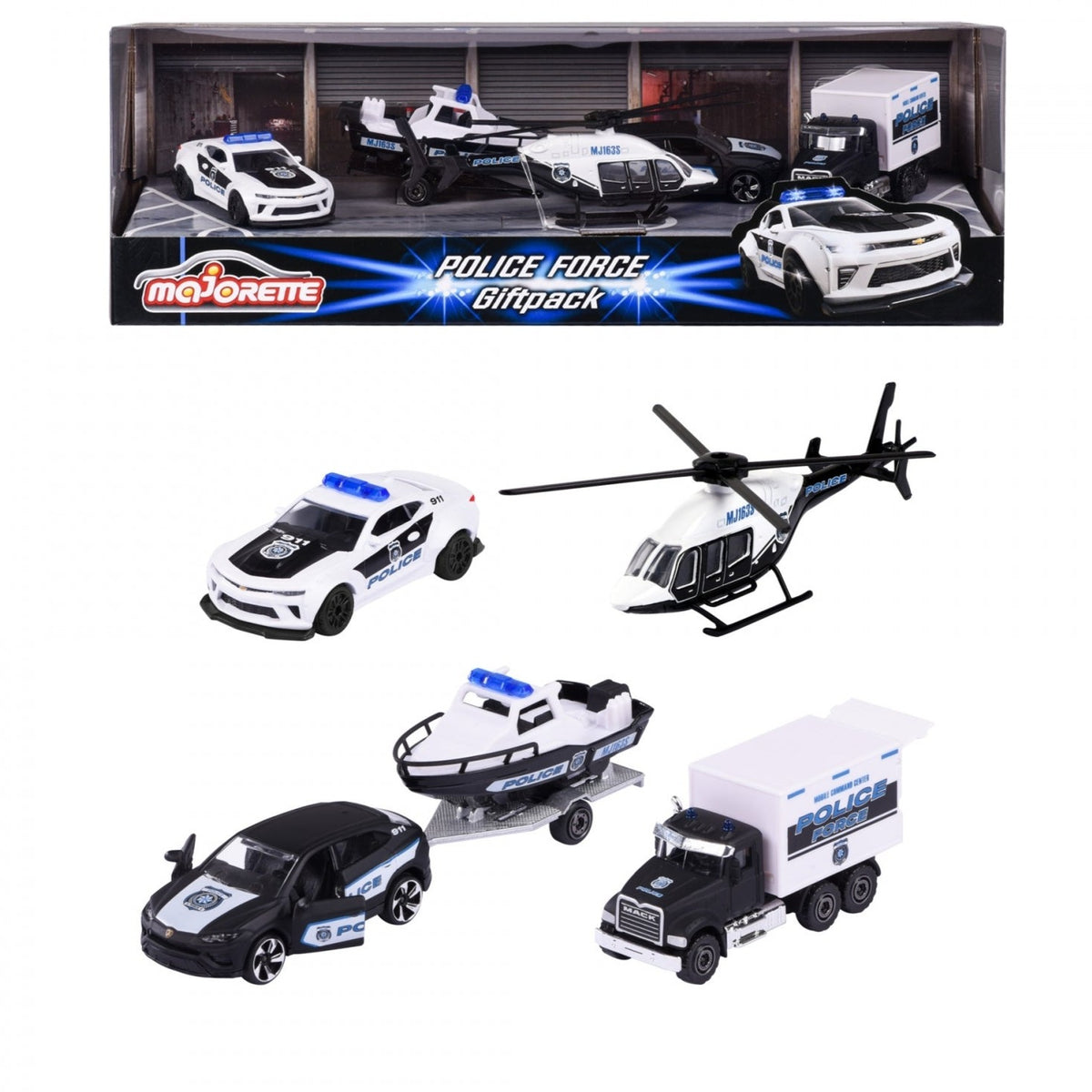 Majorette Police Force Black and White 4 Car Gift Set For Kids Ages 3+