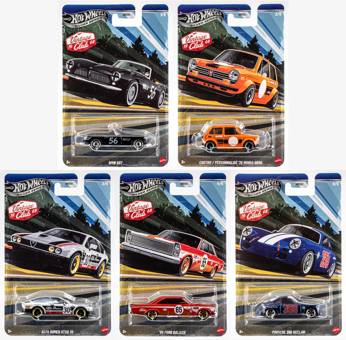 Hot Wheels 2026 Vintage Club Grand Prix Silver Celebration Series 1:64 Scale - Set Of 5 Cars Set-2
