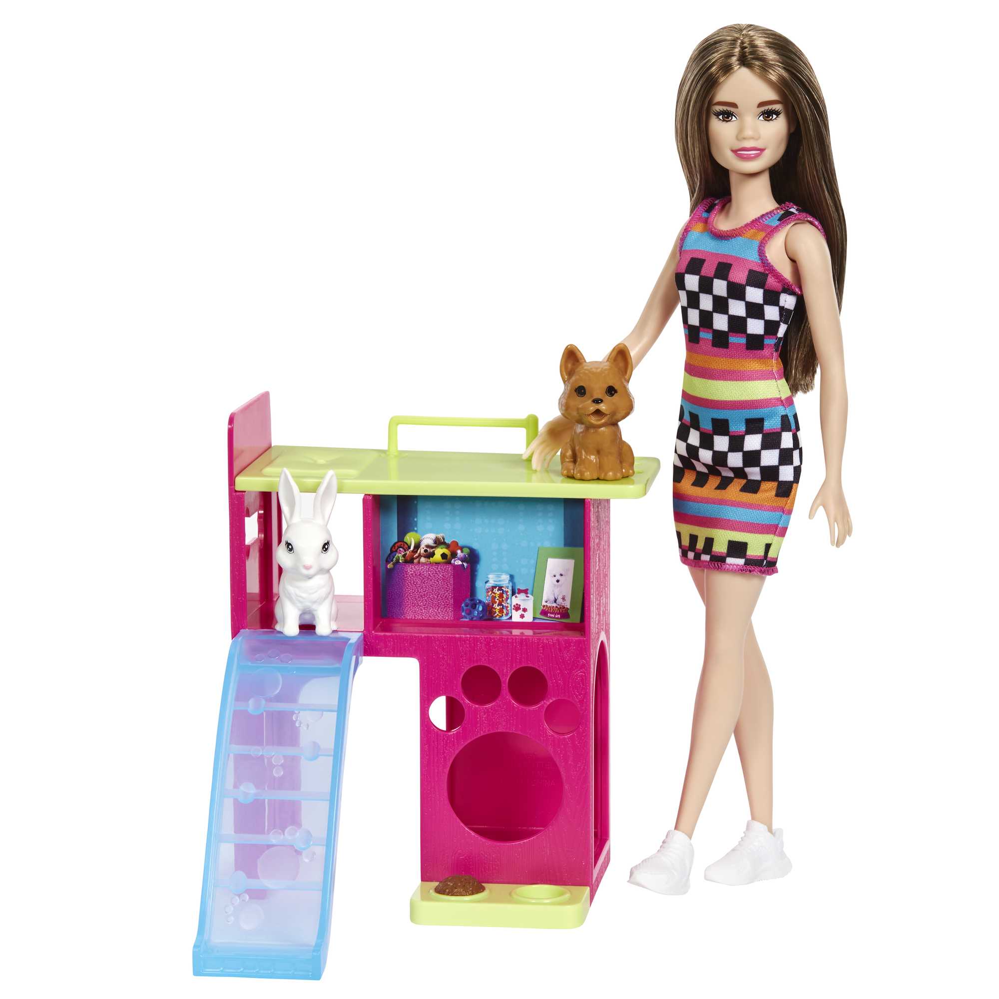 Barbie Doll and Pet Playhouse with 2 Pets Playset for Kids Ages 3+