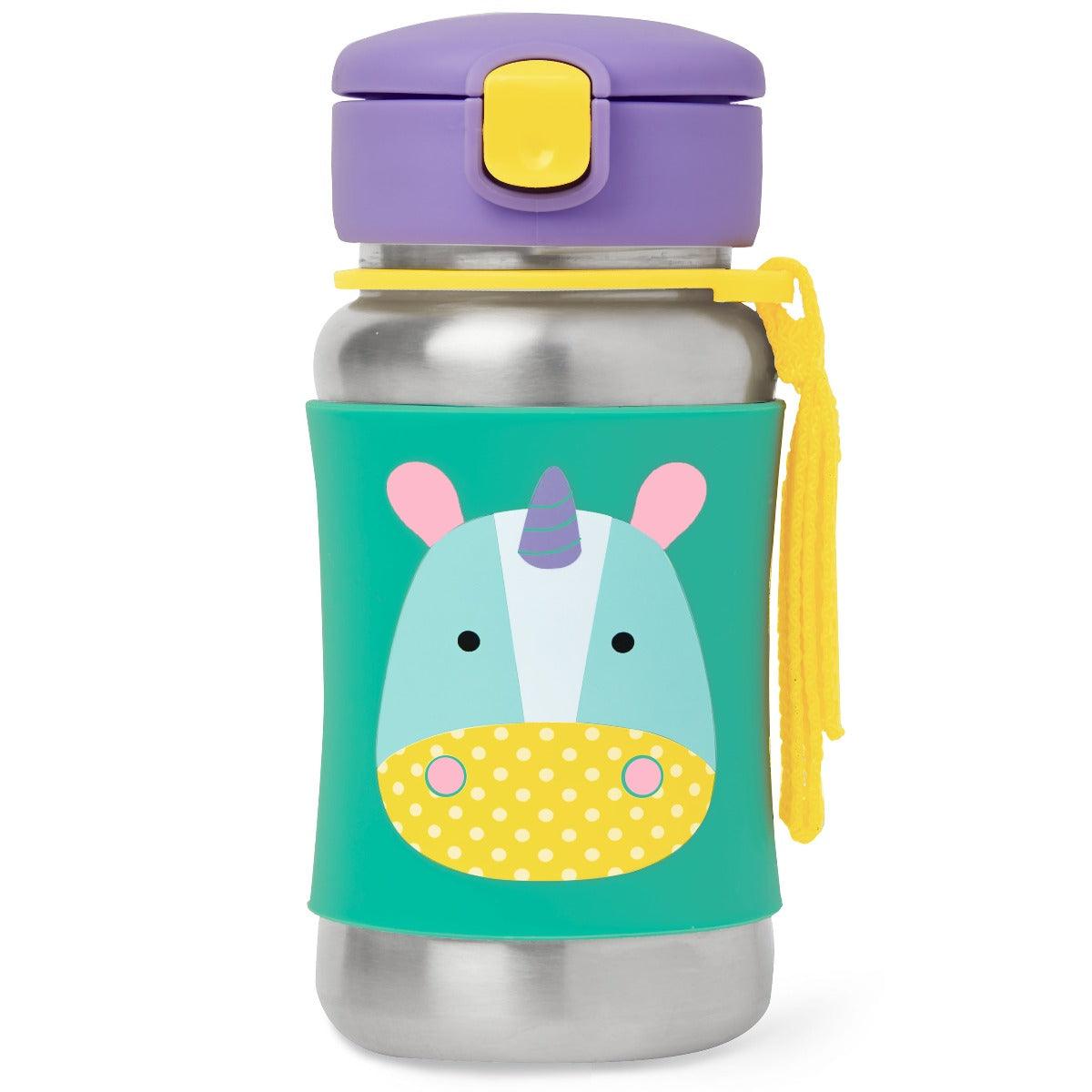 Skip Hop Zoo Back To School Sports Bottle Unicorn - Stainless Steel Sipper For Ages 3-6 Years