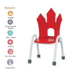 Ok Play Castle Chair, Study Chair, Sturdy And Durable Chair, Plastic Chair, Perfect For Home, Creches And School, Red, 5 to 10 Years, Height 14 Inches