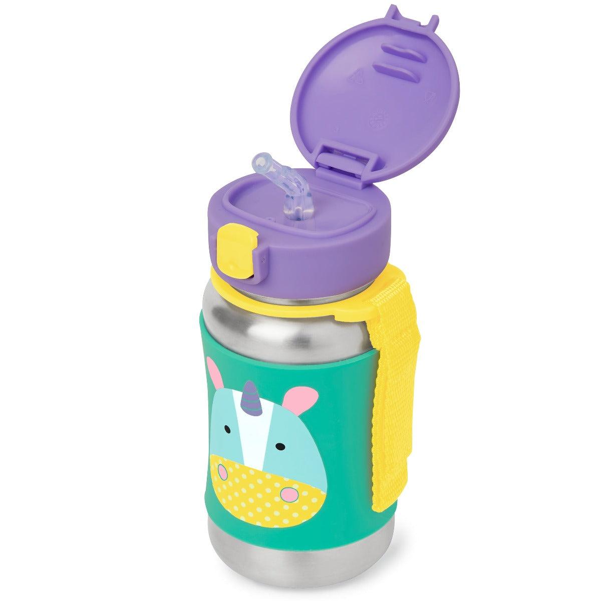 Skip Hop Zoo Back To School Sports Bottle Unicorn - Stainless Steel Sipper For Ages 3-6 Years